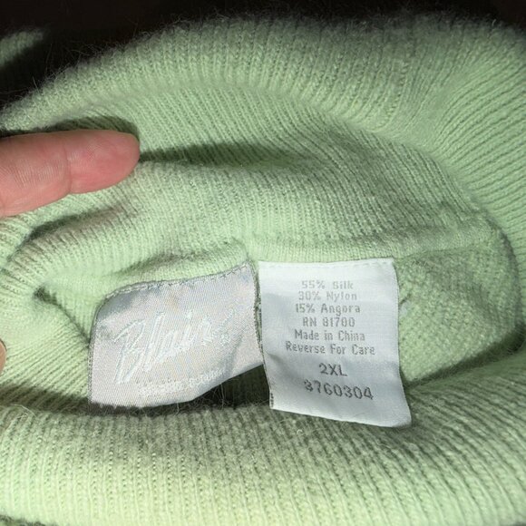 Blair Mint Green Turtleneck Sweater 2XL Silk Angora Blend - Picture 6 of 6